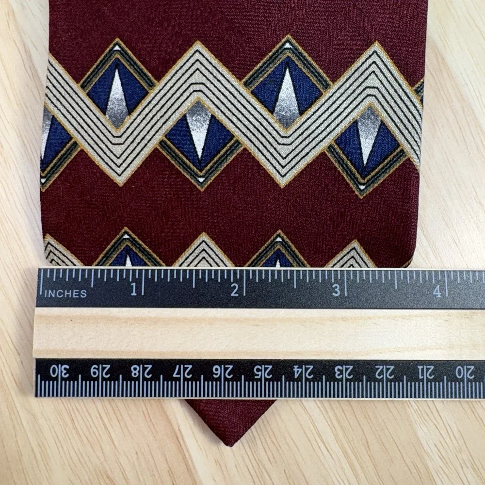 Joseph A Bank Men's Burgundy Navy Geometric Woven Silk Tie One Size